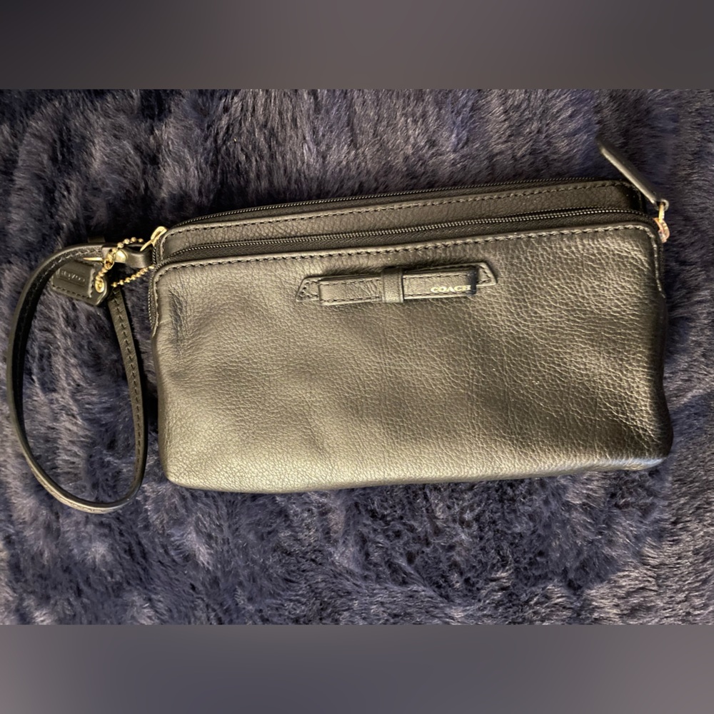 Coach black leather wristlet.